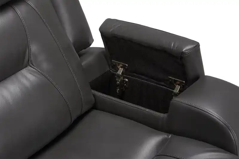 82.5 Leather-Look Reclining Sofa with Storage Arms