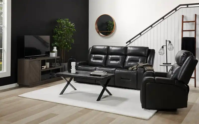 82.5 Leather-Look Reclining Sofa with Storage Arms